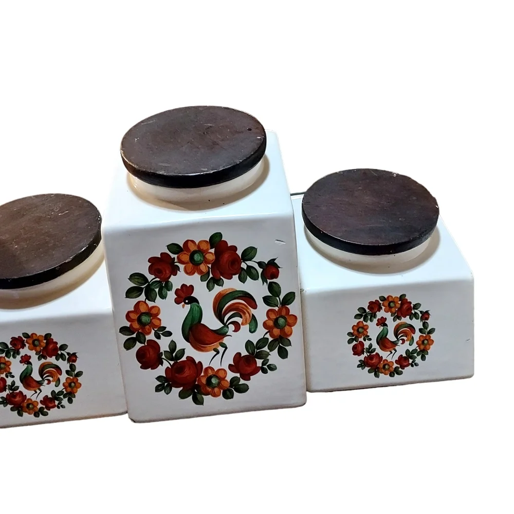 Vintage Hydyn 1995 Ceramic Handpainted Canister Set Of 4 Rooster Farmhouse Decor